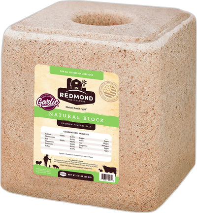 Redmond Natural Mineral Block with Garlic, 44 lb - Nutritional Feed Blocks & Tubs