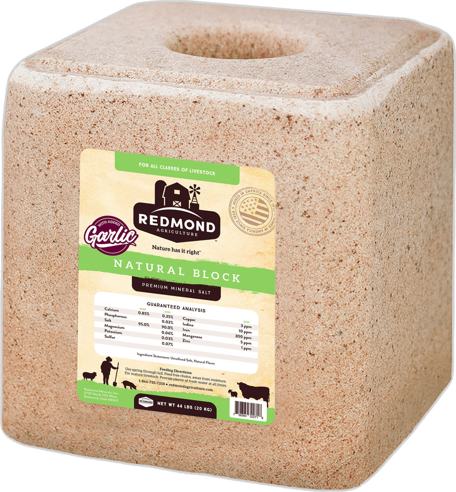 Redmond Natural Mineral Block with Garlic, 44 lb - Nutritional Feed Blocks & Tubs