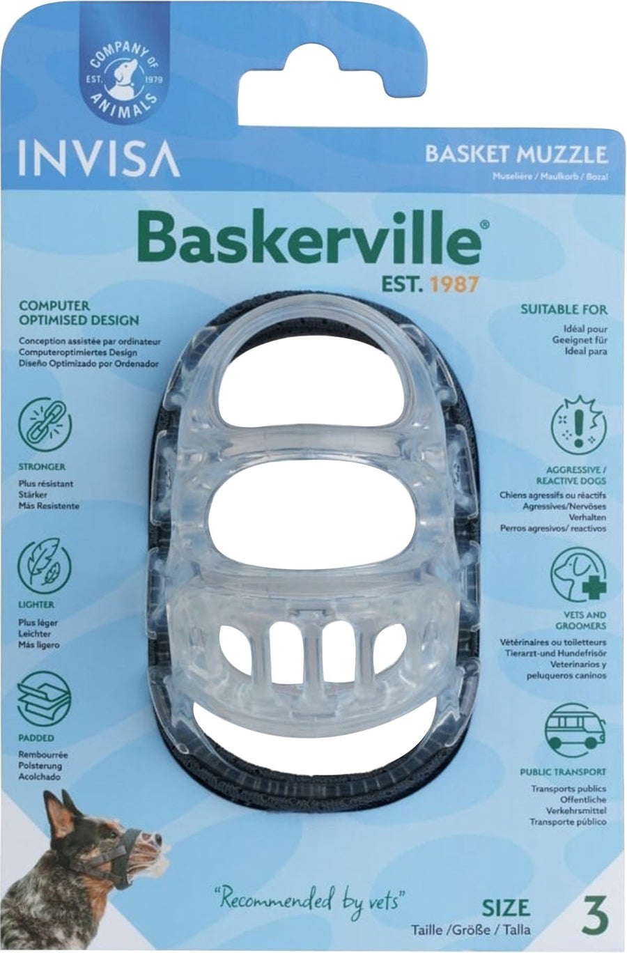 Baskerville Invisa Transparent Padded Muzzle, Sz 3 - Muzzles