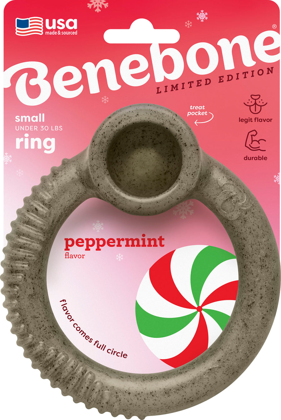 Benebone Holiday Ring, Peppermint, SM - Christmas