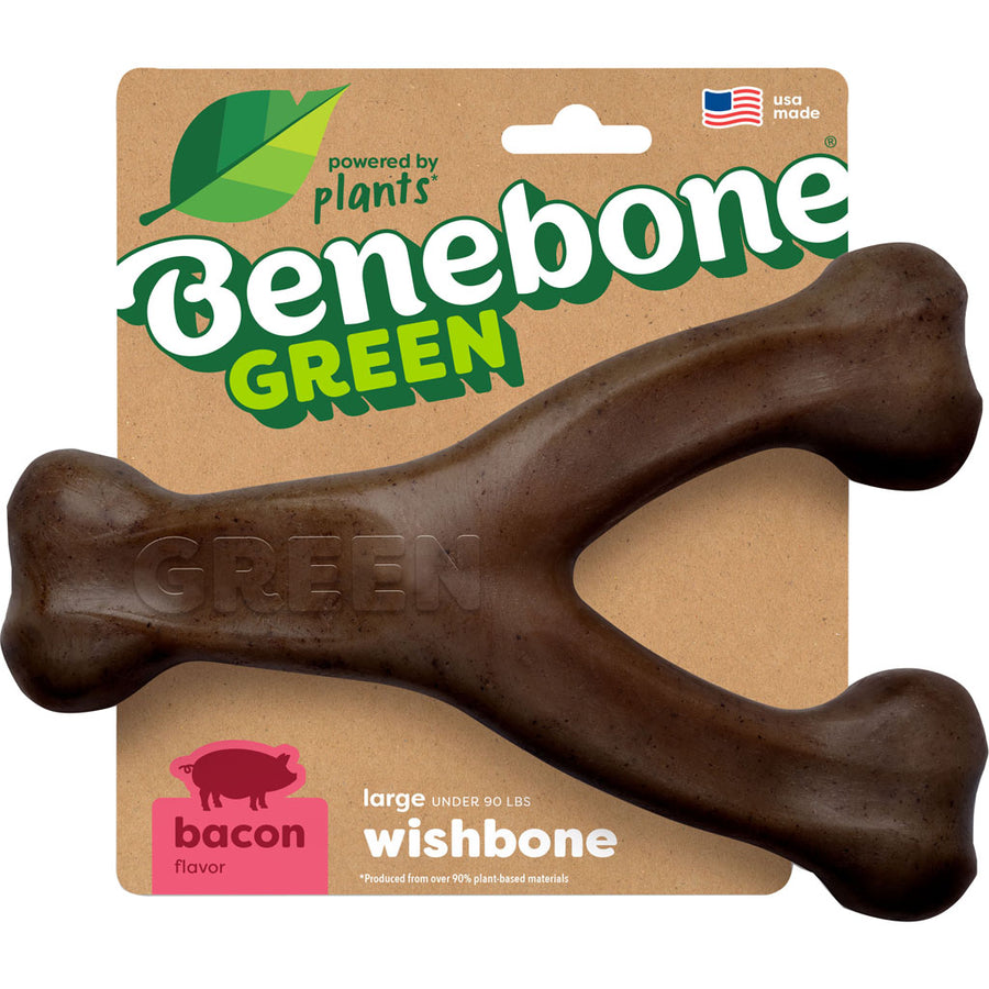 Benebone Green Wishbone, Bacon, LG - Hard Plastic