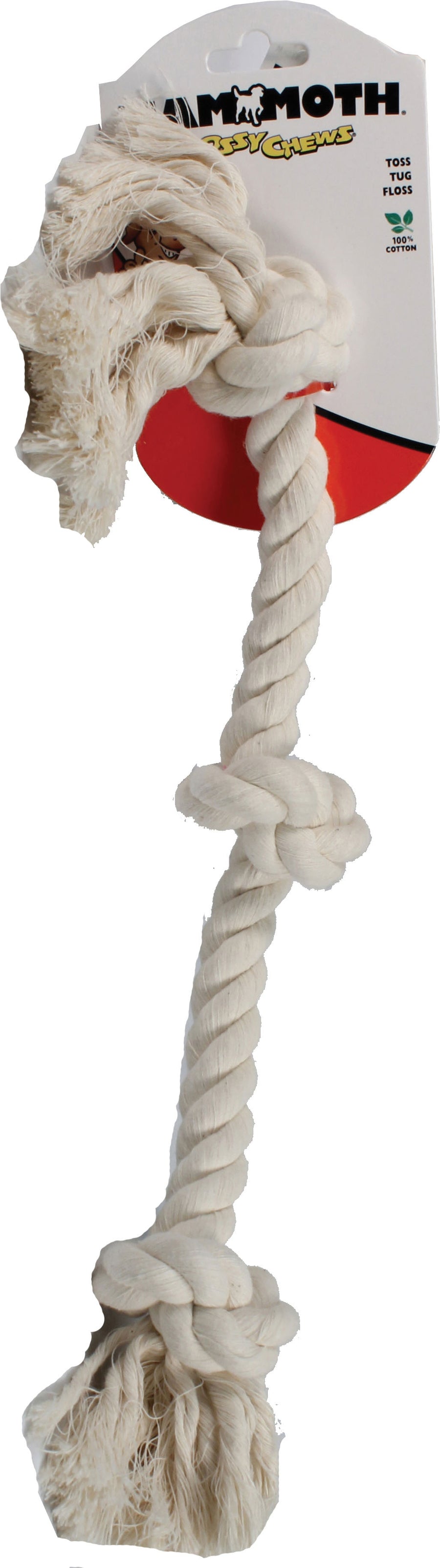 Mammoth Flossy Chews Cotton 3 Knot Rope Tug, White, 20 in