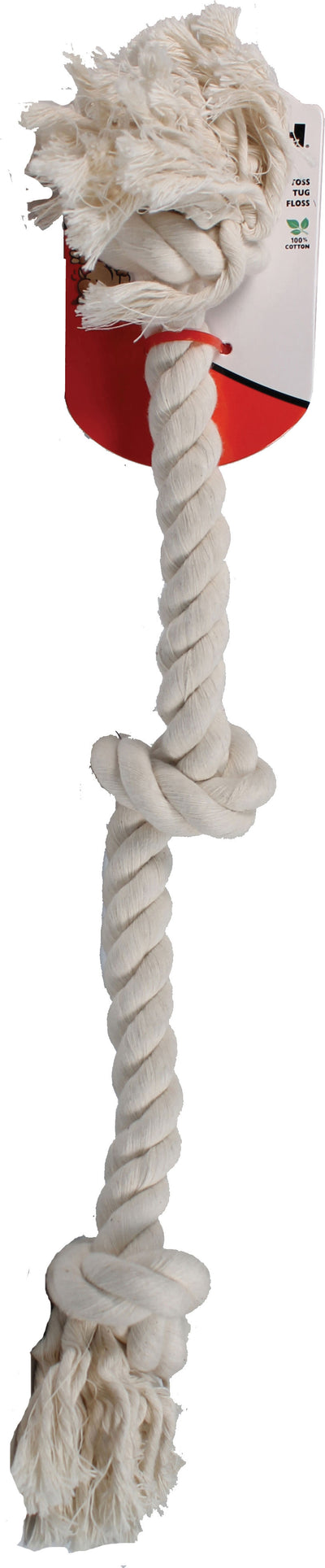 Mammoth Flossy Chews Cotton 3 Knot Rope Tug, White, 25 in