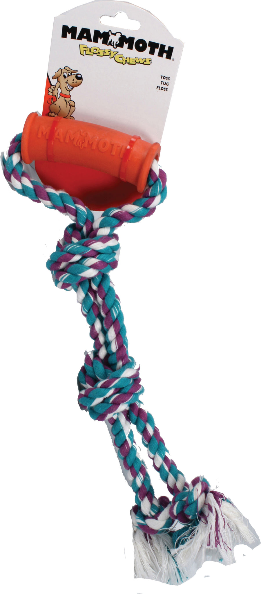 Mammoth Flossy Chews Twin Tug W/Rubber Handle, Multi, 16 in - Rope