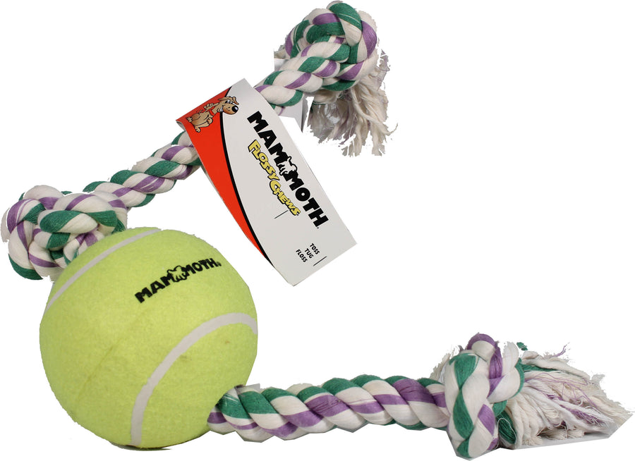 Mammoth Flossy Chews Rope Tug w/6in Tennis Ball, Multi, 36 in