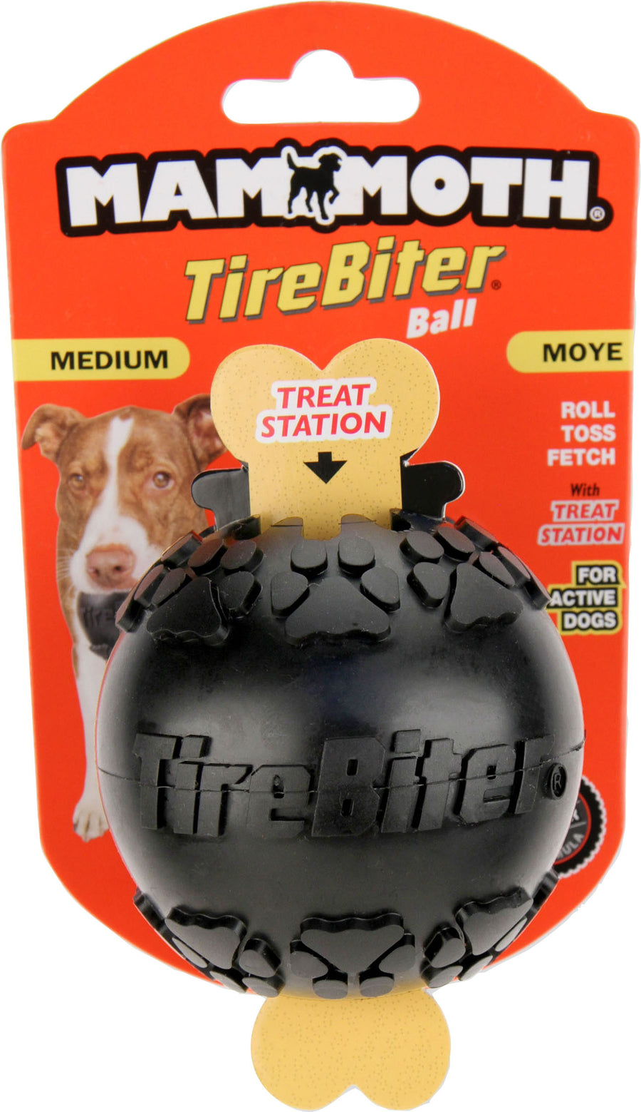 Mammoth Tirebiter Ball W/Treat Station, Blk - Rubber