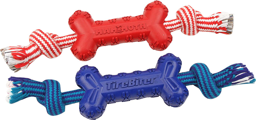 Mammoth Tirebiter Advanced Color Bone with Rope, Assorted, 7.25 in - Rubber
