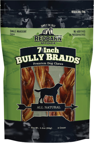 Redbarn Naturals Braided Bully Sticks Bagged, 7 in-3 pk - Rawhide/ Body Parts