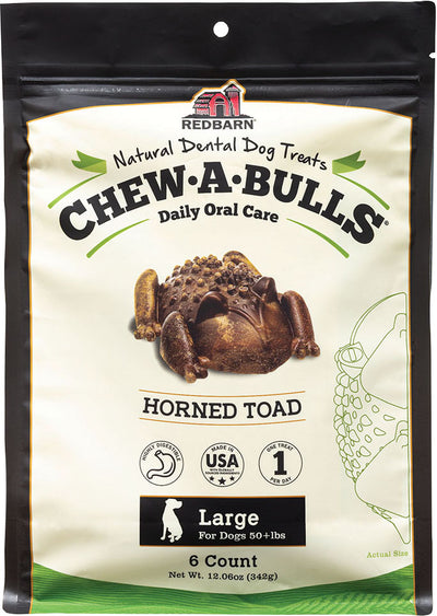 Redbarn Chew-A-Bulls Horned Toad Dental Treats, lg-6 pk - Long Lasting Chews