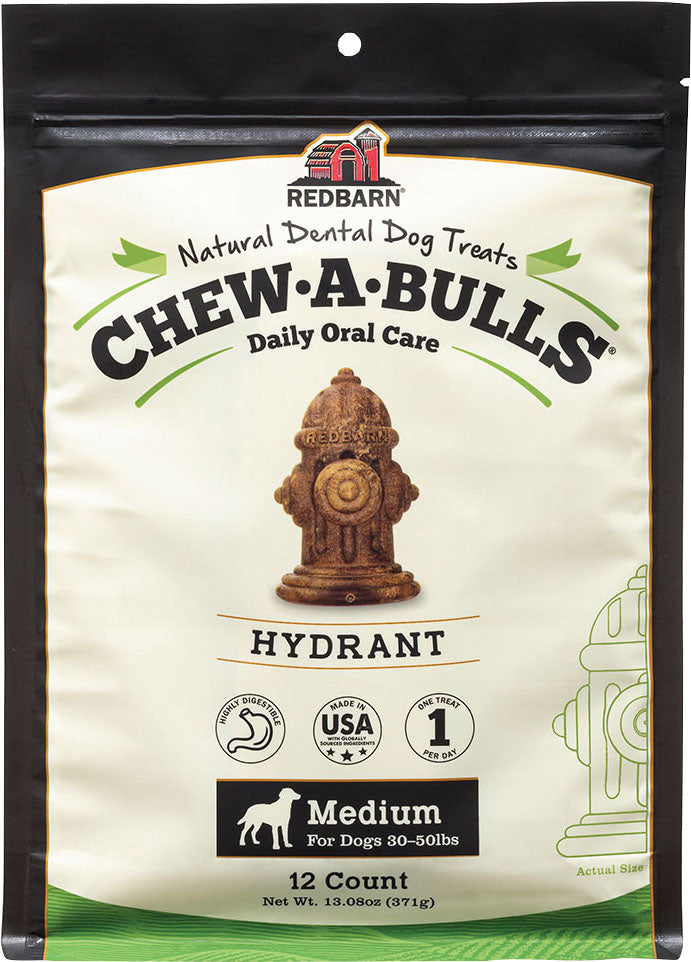 Redbarn Chew-A-Bulls Hydrant Dental Treats, md-12 pk - Long Lasting Chews