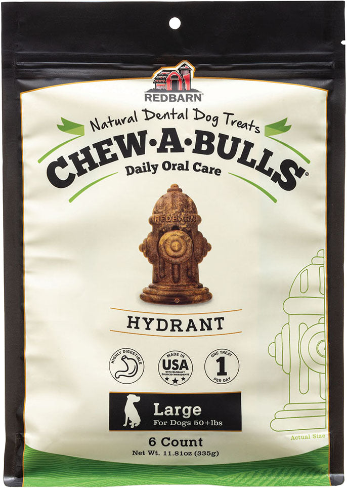 Redbarn Chew-A-Bulls Hydrant Dental Treats, lg-6 pk - Long Lasting Chews