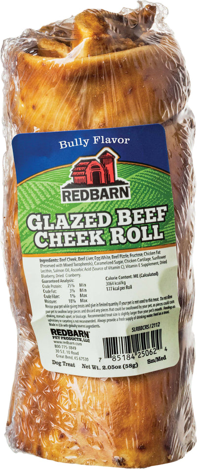 Redbarn Glazed Beef Cheek Roll Chew, Bully, SM/MD - Rawhide/ Body Parts