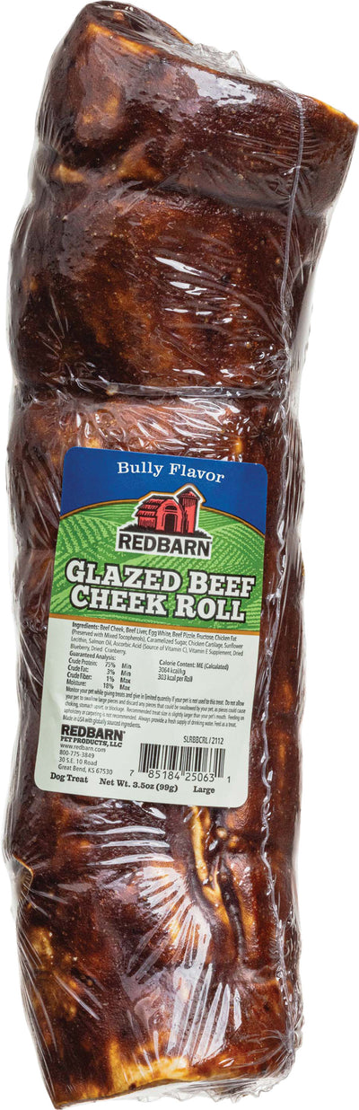 Redbarn Glazed Beef Cheek Roll Chew, Bully, LG - Rawhide/ Body Parts