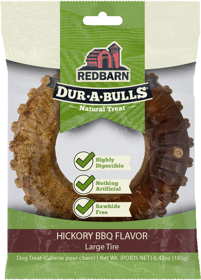 Redbarn Dur-A-Bulls Tire, Hickory BBQ, LG - Long Lasting Chews