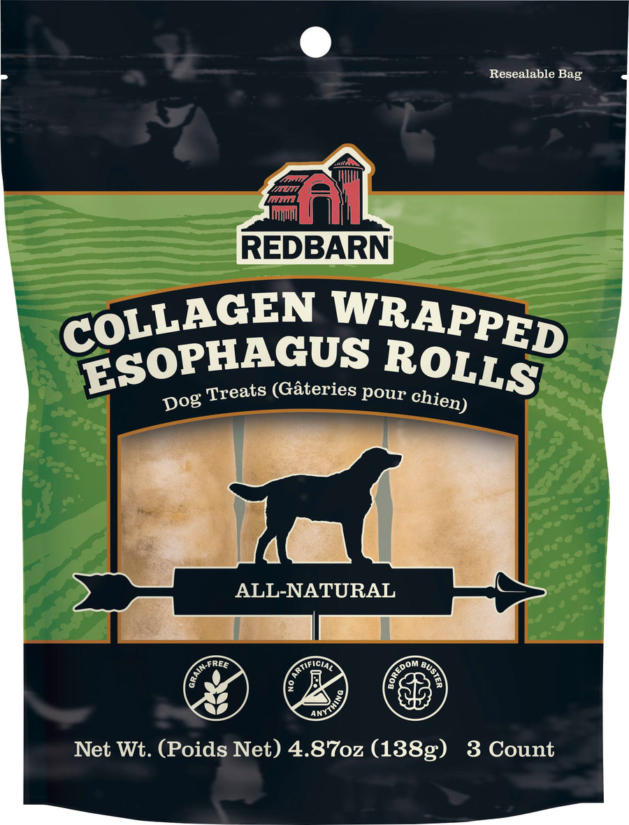 Redbarn Collagen Wrapped Esophagus Roll, 4.87 oz-3 pk - Rawhide/ Body Parts