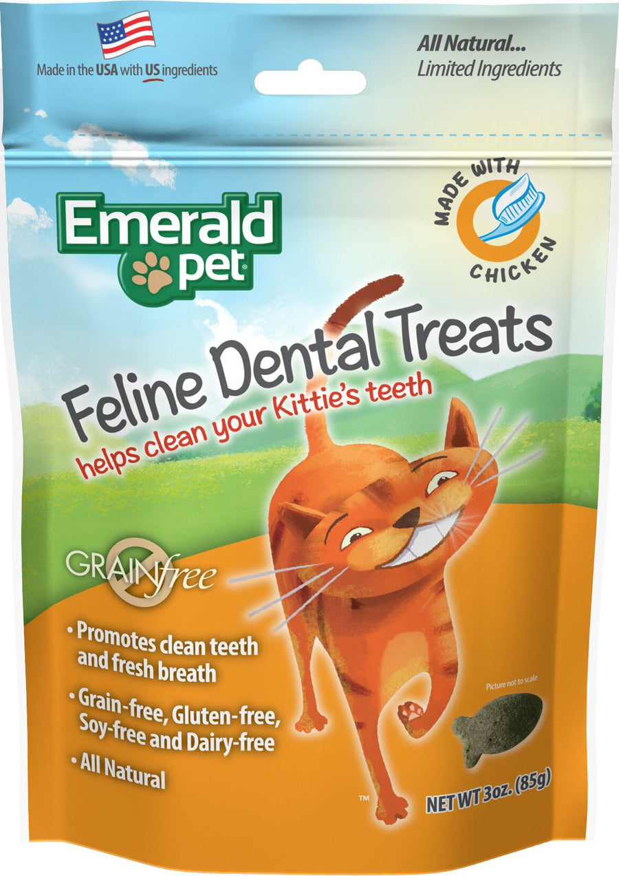 Emerald Pet Feline Dental Grain Free Treats, Chicken, 3 oz - Edibles