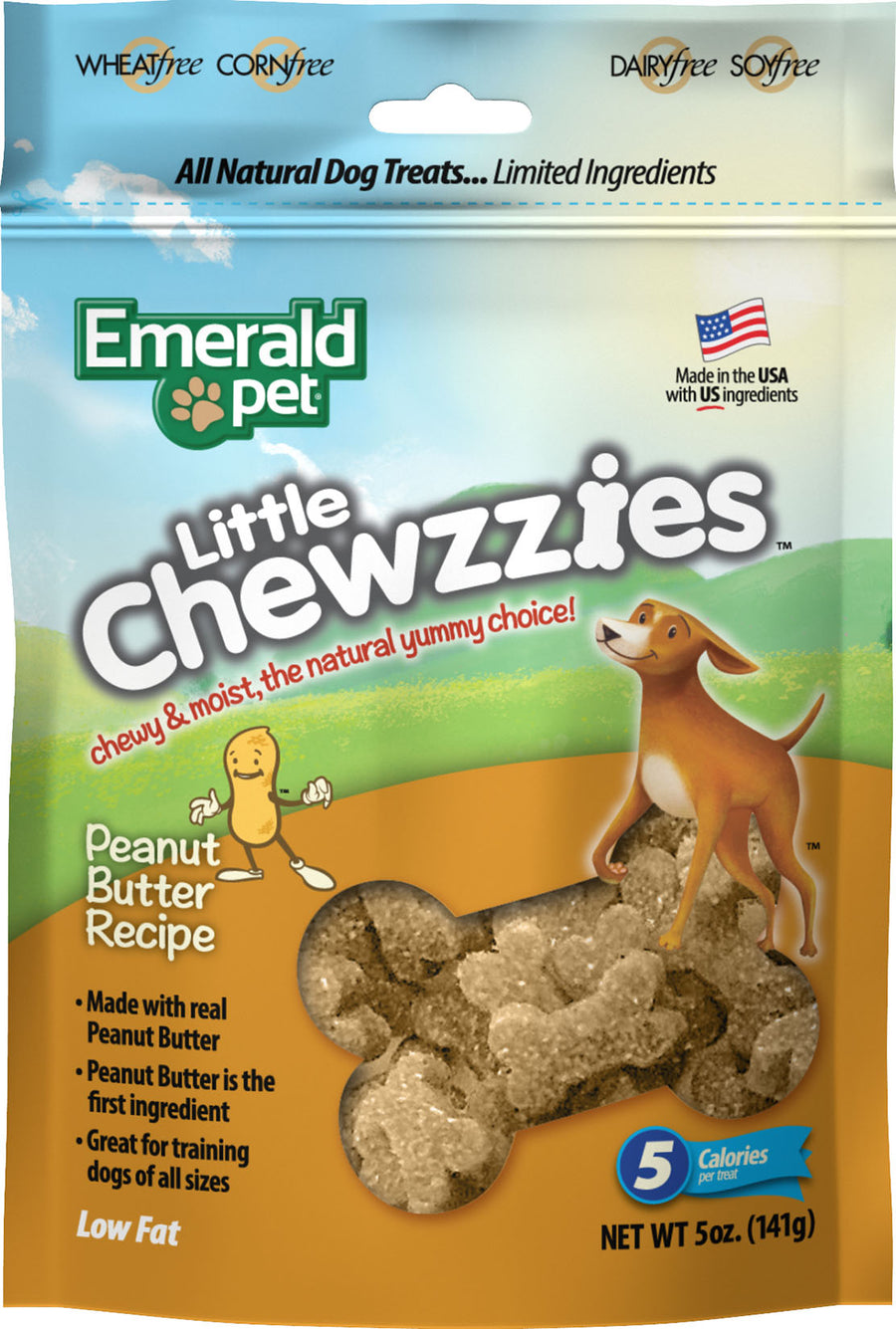 Emerald Pet Little Chewzzies Dog Treats, Peanut Butter, 5 oz - Long Lasting Chews