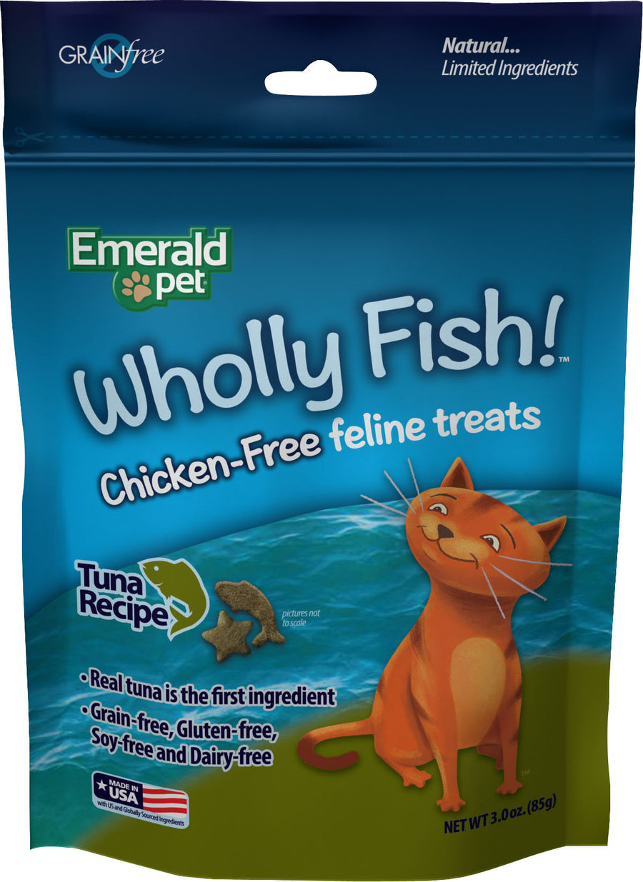 Emerald Pet Wholly Fish! Chicken-Free Feline Treats, Tuna, 3 oz - Edibles