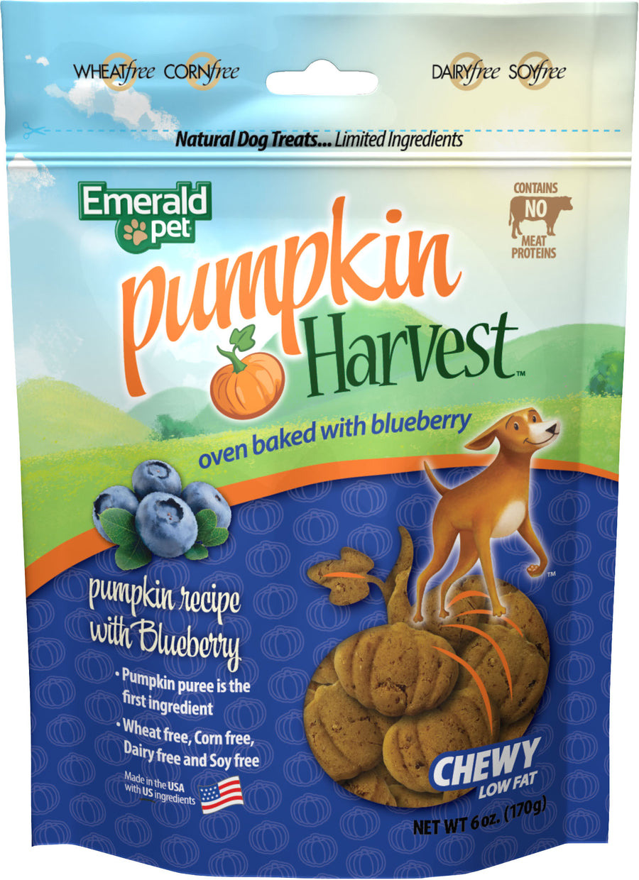 Emerald Pet Pumpkin Harvest Chewy Dog Treats, Pumpkin/Blueberry, 6 oz - Soft Treats