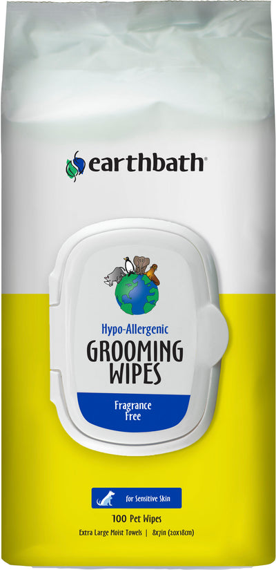 Earthbath Hypoallergenic Grooming Wipes, Fragrance Free, 100 pk - Shampoos & Wipes