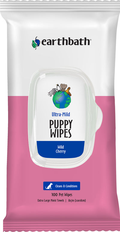 Earthbath Puppy Ultra Mild Wipes, Wild Cherry, 100 pk - Shampoos & Wipes
