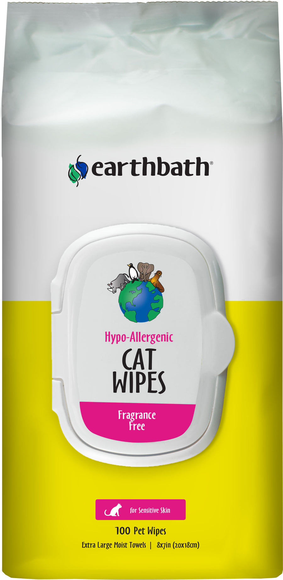 Earthbath Hypoallergenic Grooming Cat Wipes, Fragrance Free, 100 pk