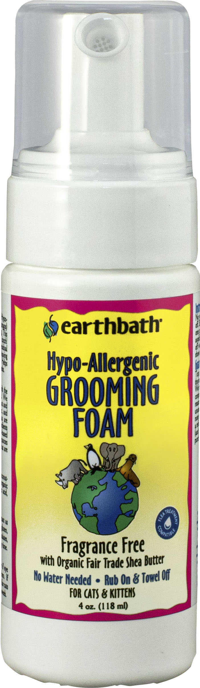 Earthbath Hypoallergenic Grooming Foam for Cats, Fragrance Free, 4 oz - Shampoos