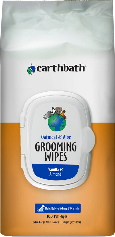 Earthbath Grooming Wipes Oatmeal & Aloe, Vanilla/Almond, 100 pk - Shampoos & Wipes
