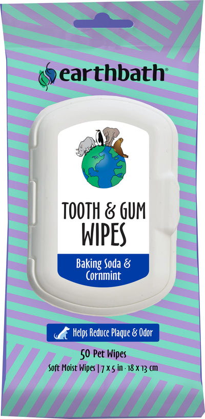 Earthbath Tooth & Gum Wipes, Baking Soda/Cornmint, 50 ct - Dental Care