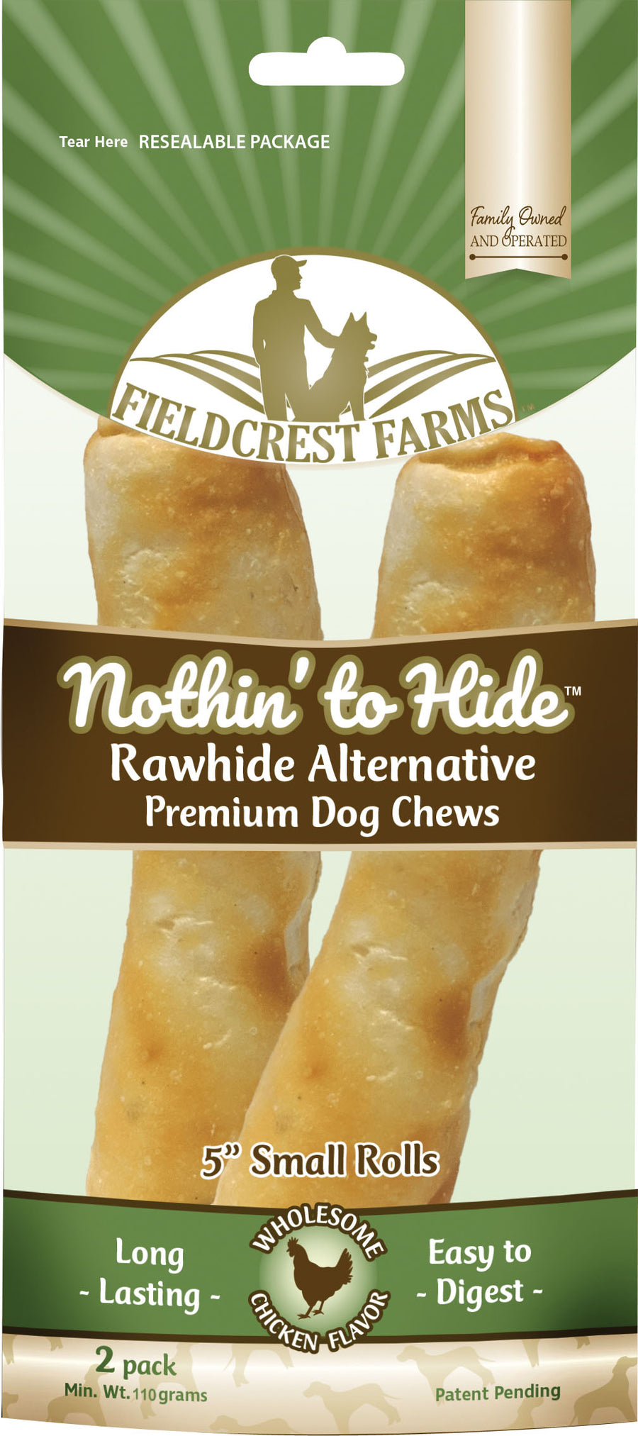 Fieldcrest Farms Nothin' to Hide Rawhide Alternative Rolls, Chicken, 5 in-2 pk - Long Lasting Chews