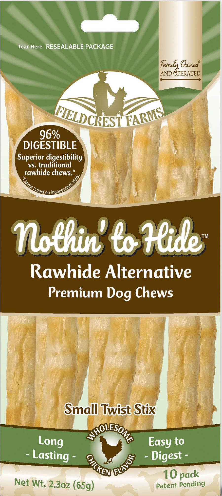 Fieldcrest Farms Nothin' to Hide Rawhide Alternative Twist Stix, Chicken, sm-10 pk - Long Lasting Chews