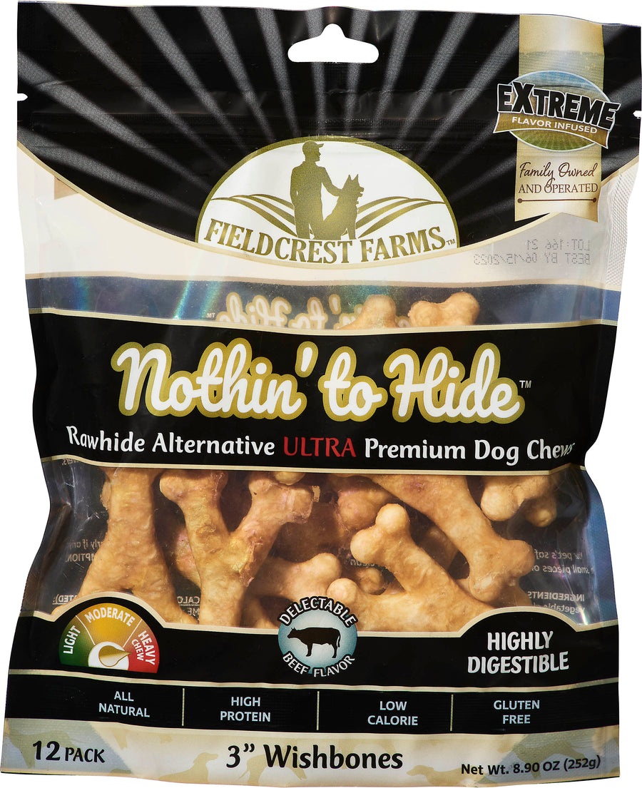 Fieldcrest Farms Nothin' to Hide Ultra Wishbone, Beef, 3 in-12 pk - Long Lasting Chews