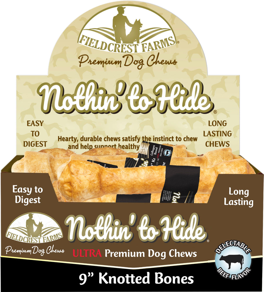 Fieldcrest Farms Nothin' to Hide Ultra Knotted Bone, Beef, 9 in -14 pk - Long Lasting Chews
