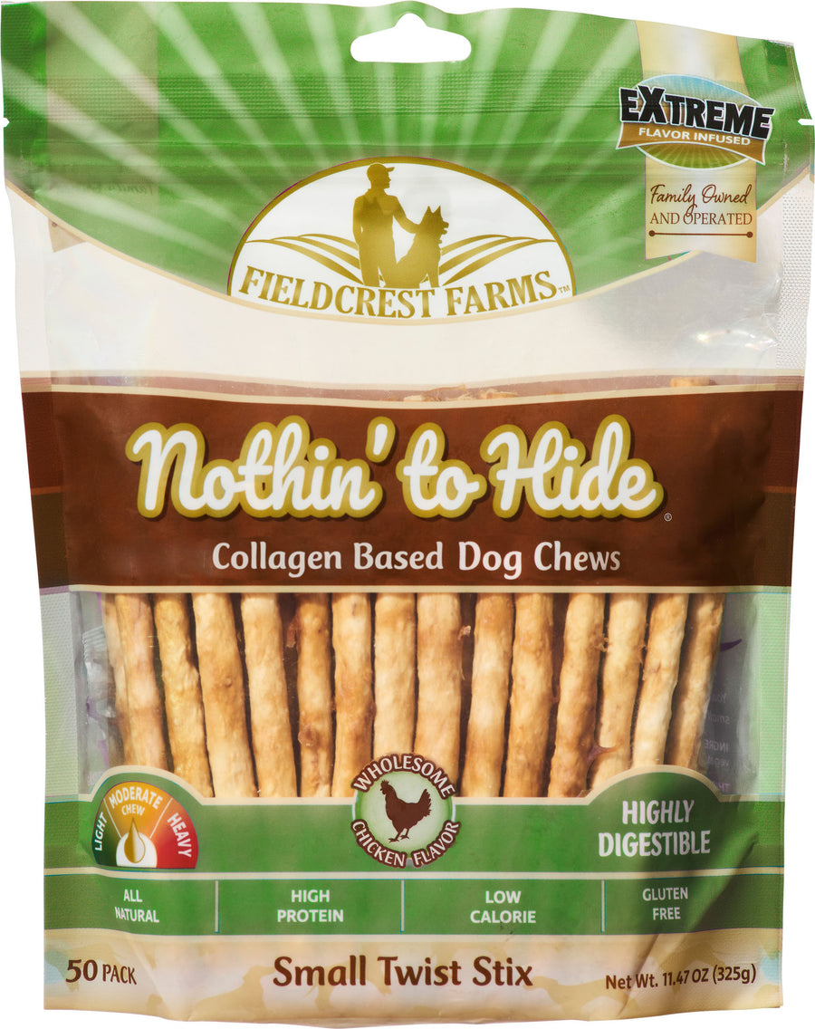 Fieldcrest Farms Nothin' to Hide Rawhide Alternative Twist Stix, Chicken, 50 pk - Long Lasting Chews