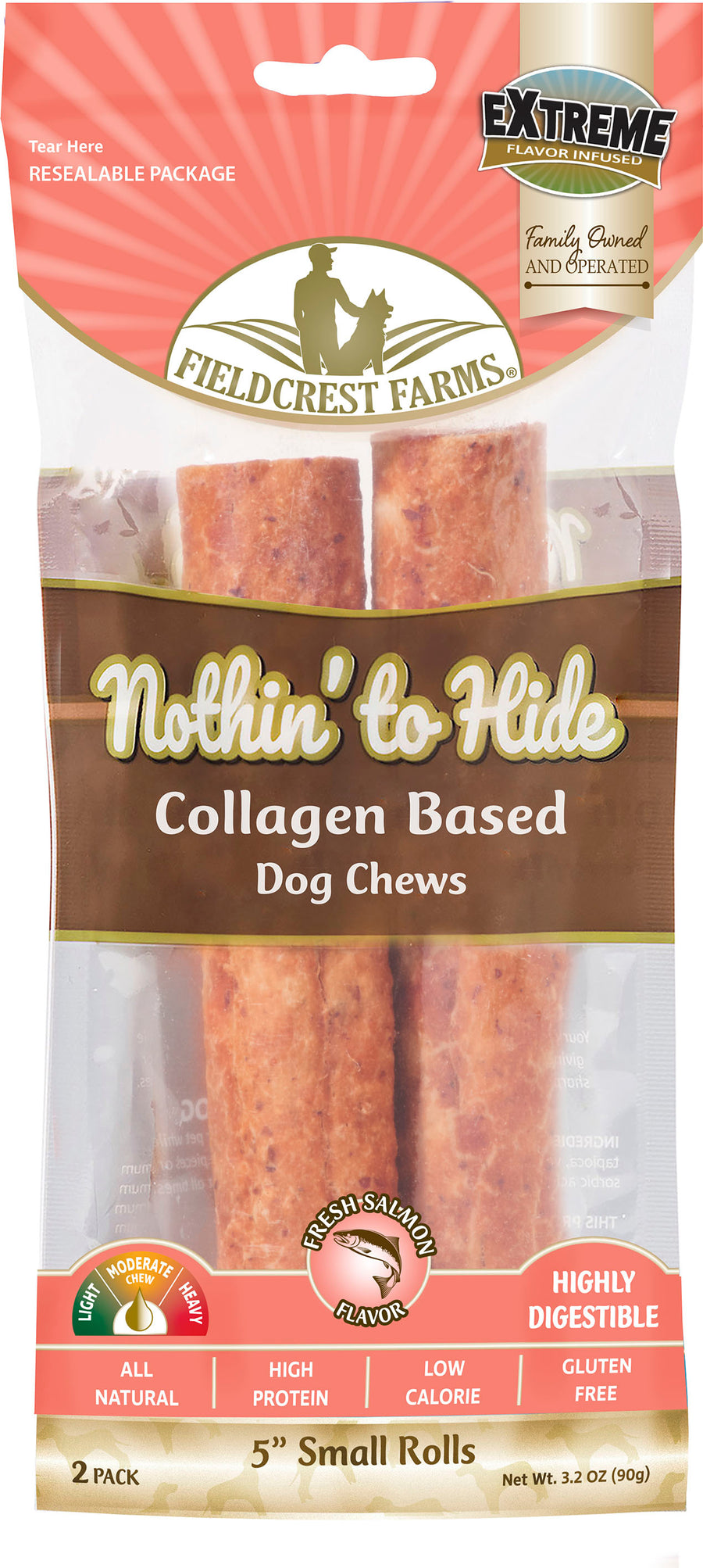 Fieldcrest Farms Nothin' to Hide Rawhide Alternative Rolls, Salmon, 5 in-2 pk - Long Lasting Chews