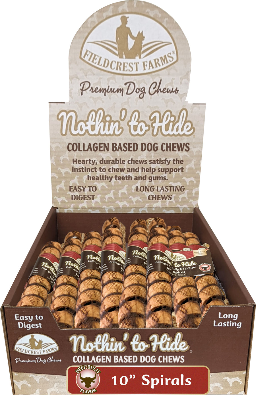 Fieldcrest Farms Nothin' to Hide Spirals, Bully, 10 in-24 pk - Long Lasting Chews