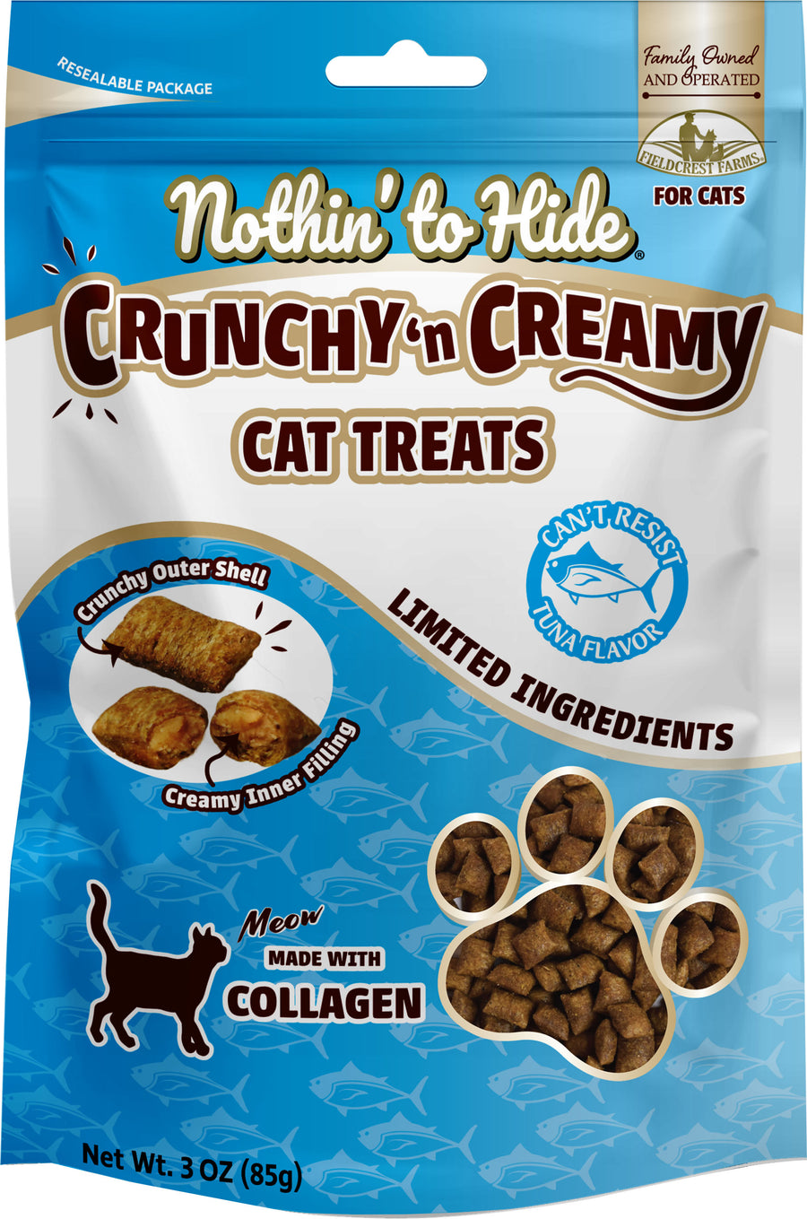Fieldcrest Farms Nothin' to Hide Collagen Cat Treats, Tuna, 3 oz Bag - Edibles