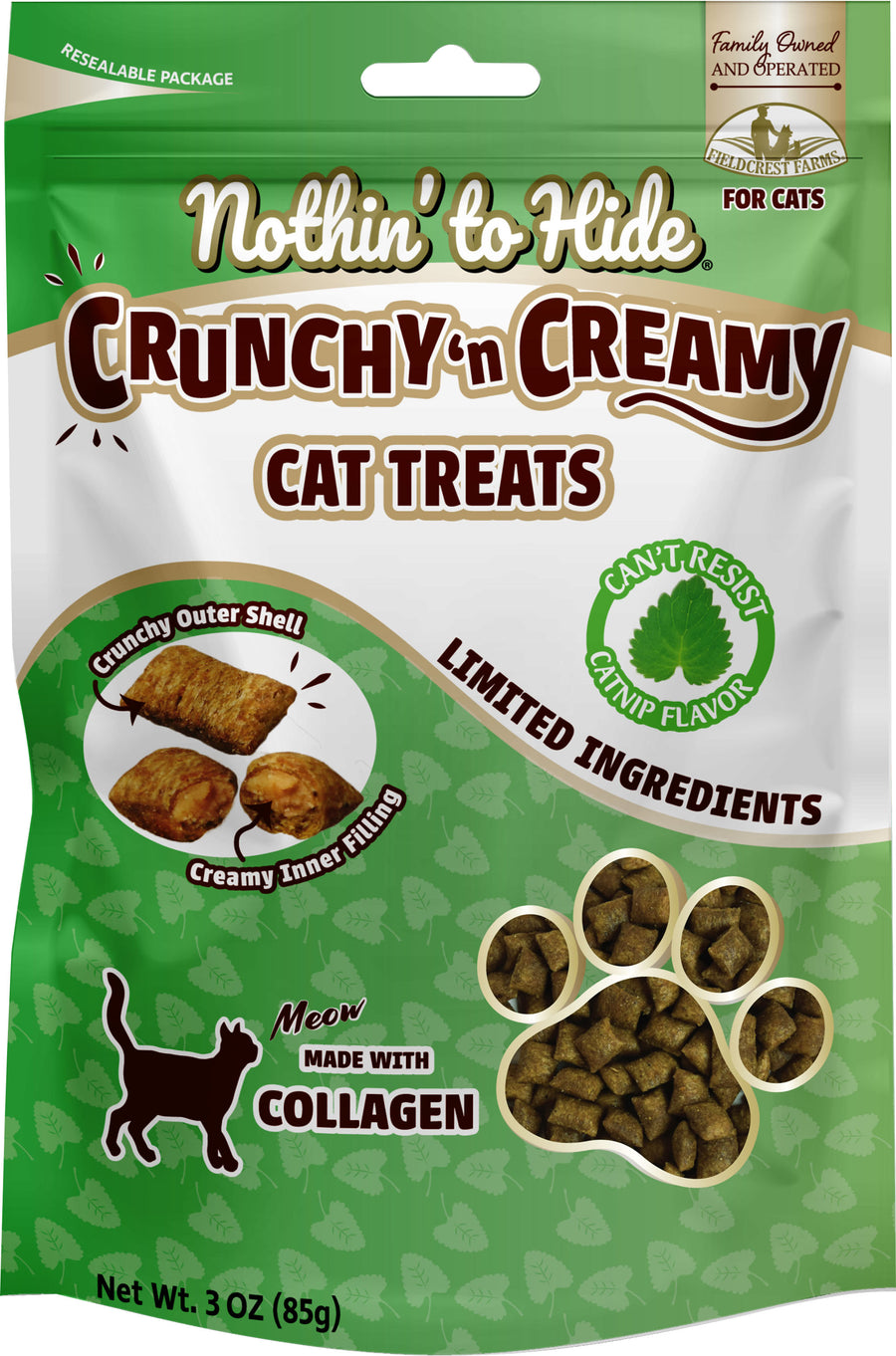Fieldcrest Farms Nothin' to Hide Collagen Cat Treats, Catnip, 3 oz Bag - Edibles