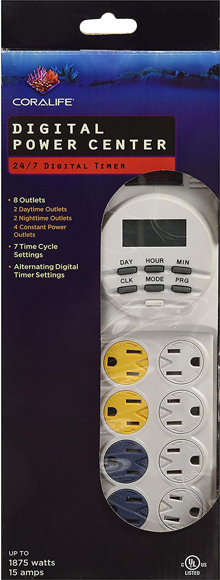 Coralife Aqualight Digital Power Center, White, 15 Amp - Timers