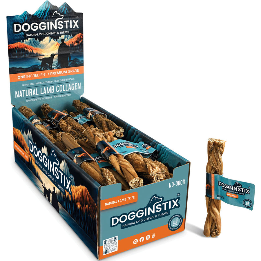 Dogginstix Braided Lamb Collagen Stick, 6 in - Rawhide/ Body Parts