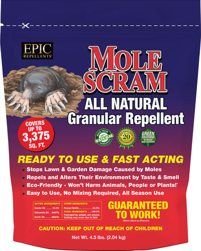 Mole Scram RTU Granular Repellent, 4.5 lb - Repellents: Mole/Gopher/Vole