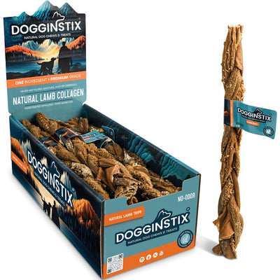 Dogginstix Braided Lamb Collagen Stick, 12 in - Rawhide/ Body Parts