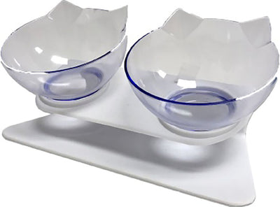 Goo-Eez Inclinded Double Feeder Cat Bowl, Clear/White, O/s - Dishes