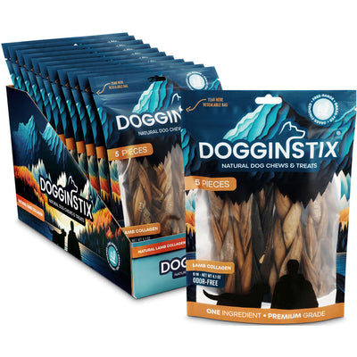Dogginstix Braided Lamb Collagen Stick, 6 in-5 pk - Rawhide/ Body Parts
