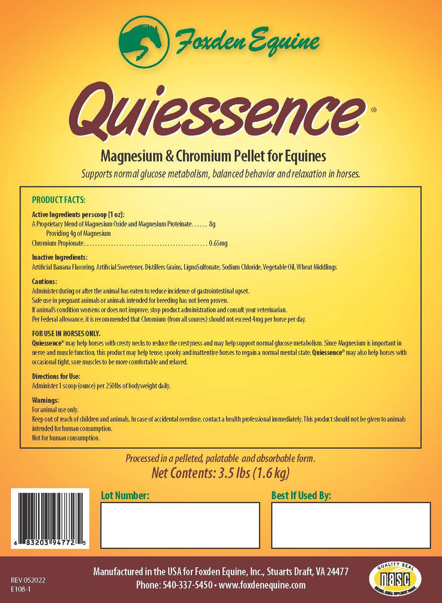 Foxden Equine Quiessence Magnesium & Chromium Pellets, 3.5 lb - Calming