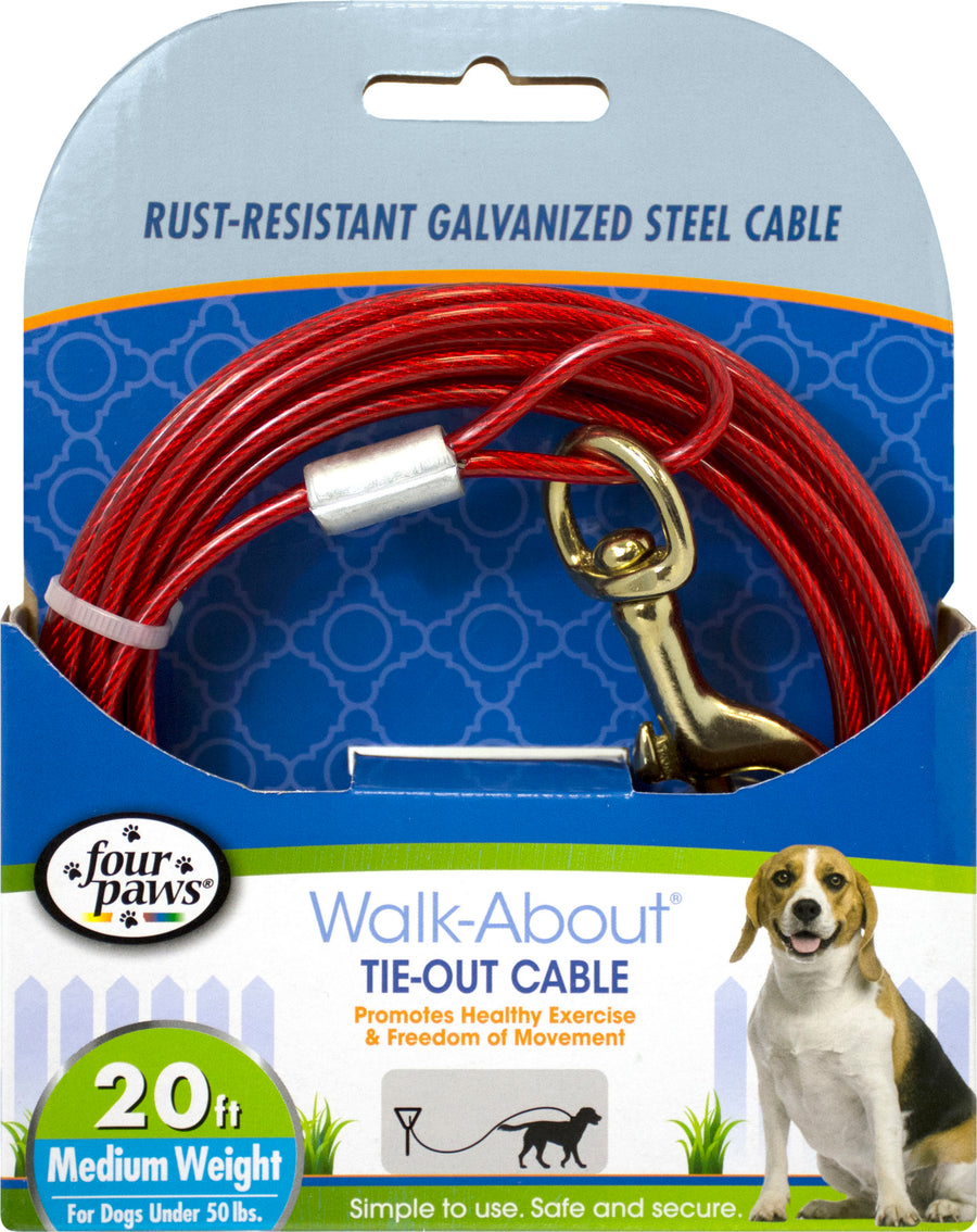 Four Paws Walk-About Tie-Out Cable Medium Weight, Red, 20 ft - Cables