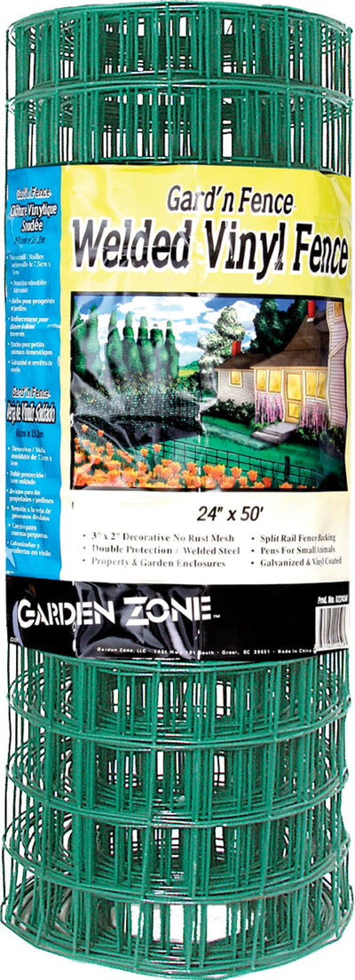 Garden Zone Welded Vinyl Fence 16 Gauge, Green, 3x2x24 in x 50 ft - Garden Fence