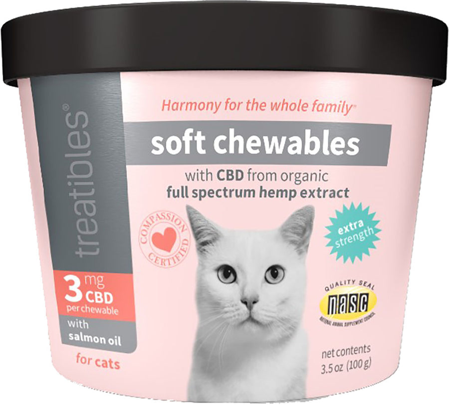 Treatibles Extra Strength Cat Soft Chews, Salmon, 3 mg-100 pk - Anxiety Relief