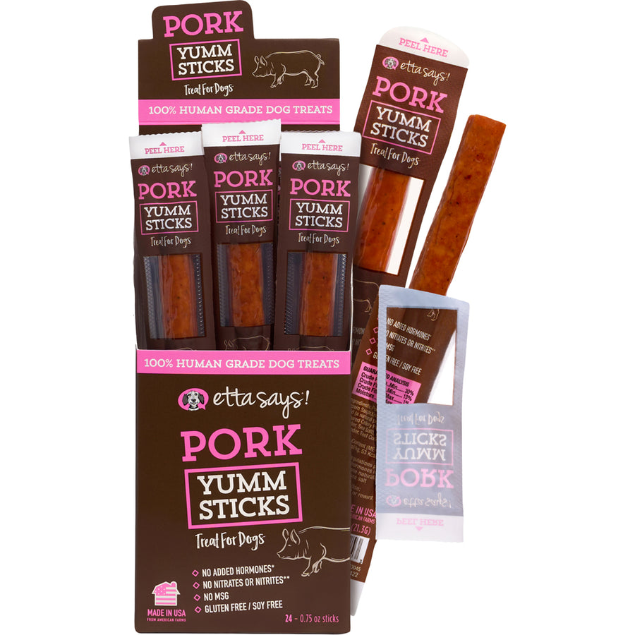 Etta Says Yumm Sticks Dog Chew, Pork, .75 oz - Long Lasting Chews