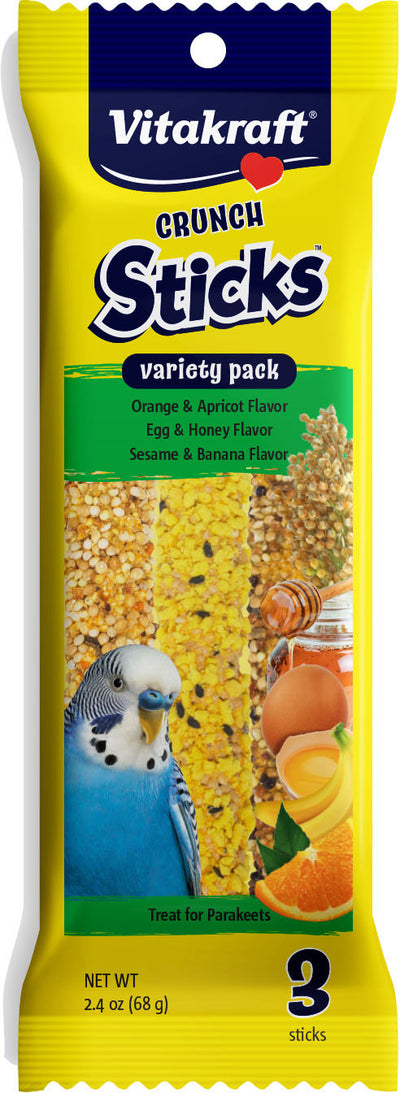 Vitakraft Crunch Sticks Variety pk Parakeet Treats, Orange/Honey/Ban, 2.4 oz-3 pk